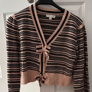 She + Sky Pink and Black Striped Cardigan